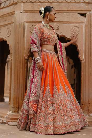 Sheetal Batra Orange , Organza Square Neck Nagma Embroidered Raw Lehenga Set at Aza Fashions Sheetal Batra_Orange , Organza Square Neck Nagma Embroidered Raw Lehenga Set _at_Aza_Fashions
