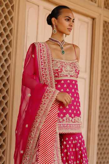 Buy Sheetal Batra Pink , , Chanderi, Nisbat Embroidered Kurta Gharara Set Online at Aza Fashions Buy_Sheetal Batra_Pink , , Chanderi, Nisbat Embroidered Kurta Gharara Set _Online_at_Aza_Fashions