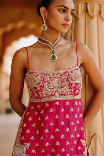 Shop Sheetal Batra Pink , , Chanderi, Nisbat Embroidered Kurta Gharara Set Online at Aza Fashions Shop_Sheetal Batra_Pink , , Chanderi, Nisbat Embroidered Kurta Gharara Set _Online_at_Aza_Fashions