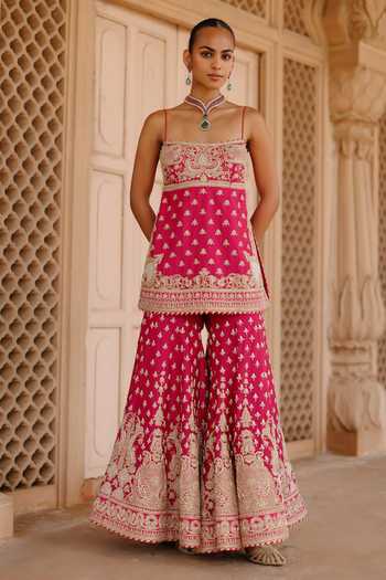 Sheetal Batra Pink , , Chanderi, Nisbat Embroidered Kurta Gharara Set at Aza Fashions Sheetal Batra_Pink , , Chanderi, Nisbat Embroidered Kurta Gharara Set _at_Aza_Fashions