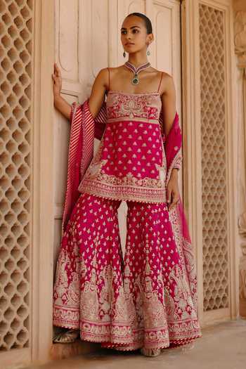 Buy Sheetal Batra Pink , , Chanderi, Nisbat Embroidered Kurta Gharara Set Buy_Sheetal Batra_Pink , , Chanderi, Nisbat Embroidered Kurta Gharara Set