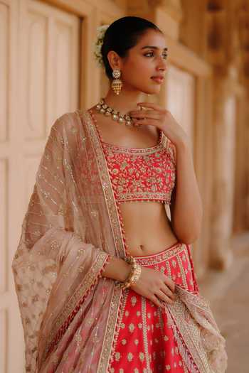 Sheetal Batra Pink , Organza Scoop Neck Noorbano Embroidered Raw Lehenga Set at Aza Fashions Sheetal Batra_Pink , Organza Scoop Neck Noorbano Embroidered Raw Lehenga Set _at_Aza_Fashions