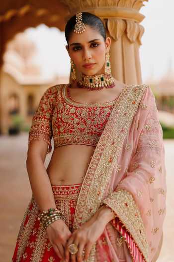 Sheetal Batra Pink , Organza Scoop Neck Nusrat Embroidered Kali-in-kali Lehenga Set Online at Aza Fashions Sheetal Batra_Pink , Organza Scoop Neck Nusrat Embroidered Kali-in-kali Lehenga Set _Online_at_Aza_Fashions