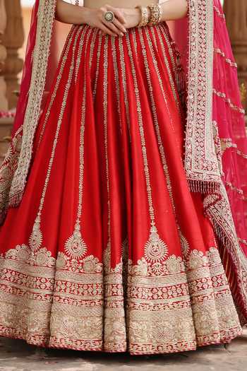 Sheetal Batra Red , Organza V-neck Roha Embroidered Bridal Lehenga Set at Aza Fashions Sheetal Batra_Red , Organza V-neck Roha Embroidered Bridal Lehenga Set _at_Aza_Fashions