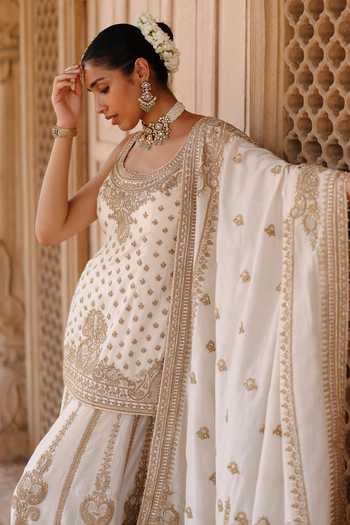Sheetal Batra Ivory Silk, Chanderi Scoop Neck Shabnam Embroidered Kurta Sharara Set Online at Aza Fashions Sheetal Batra_Ivory Silk, Chanderi Scoop Neck Shabnam Embroidered Kurta Sharara Set _Online_at_Aza_Fashions