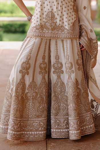 Buy Sheetal Batra Ivory Silk, Chanderi Scoop Neck Shabnam Embroidered Kurta Sharara Set Buy_Sheetal Batra_Ivory Silk, Chanderi Scoop Neck Shabnam Embroidered Kurta Sharara Set