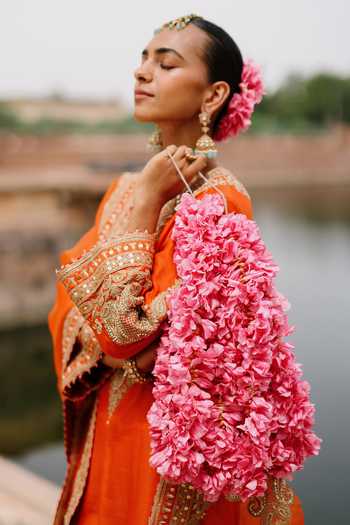 Sheetal Batra_Orange Chanderi , Satin, Umaira Embroidered Long Kurta Salwar Set _at_Aza_Fashions