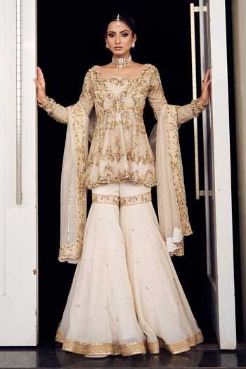 Kaynaat By Aanchal Sawhney Lotus Bloom Embroidered Kurta Gharara Set 