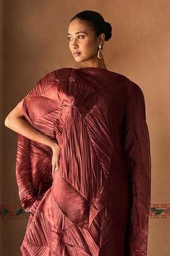 1999ad By Amita & Deepak Maroon Organza High Neck Crushed Draped Dress Set Online at Aza Fashions 1999ad By Amita & Deepak_Maroon Organza High Neck Crushed Draped Dress Set _Online_at_Aza_Fashions