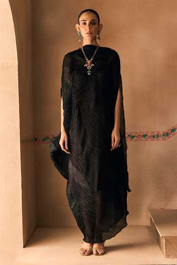 1999ad By Amita & Deepak Black Organza High Neck Crushed Draped Dress Set Online at Aza Fashions 1999ad By Amita & Deepak_Black Organza High Neck Crushed Draped Dress Set _Online_at_Aza_Fashions
