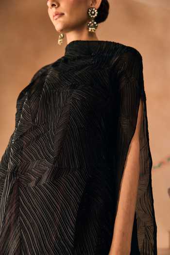 Shop 1999ad By Amita & Deepak Black Organza High Neck Crushed Draped Dress Set Online at Aza Fashions Shop_1999ad By Amita & Deepak_Black Organza High Neck Crushed Draped Dress Set _Online_at_Aza_Fashions