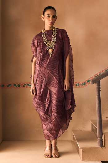 Shop 1999ad By Amita & Deepak Purple Organza High Neck Marshala Crushed Draped Dress Set Online at Aza Fashions Shop_1999ad By Amita & Deepak_Purple Organza High Neck Marshala Crushed Draped Dress Set _Online_at_Aza_Fashions