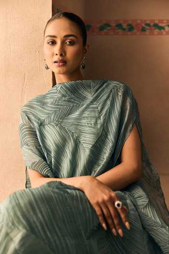 1999ad By Amita & Deepak Green Organza Crushed Draped Dress Set Online at Aza Fashions 1999ad By Amita & Deepak_Green Organza Crushed Draped Dress Set _Online_at_Aza_Fashions