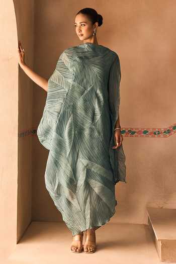 Shop 1999ad By Amita & Deepak Green Organza Crushed Draped Dress Set Online at Aza Fashions Shop_1999ad By Amita & Deepak_Green Organza Crushed Draped Dress Set _Online_at_Aza_Fashions