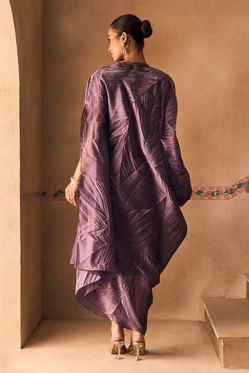 1999ad By Amita & Deepak Lavender Crushed Organza Draped Dress Set