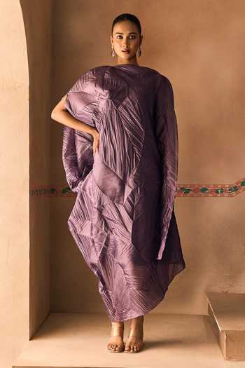 1999ad By Amita & Deepak Lavender Crushed Organza Draped Dress Set