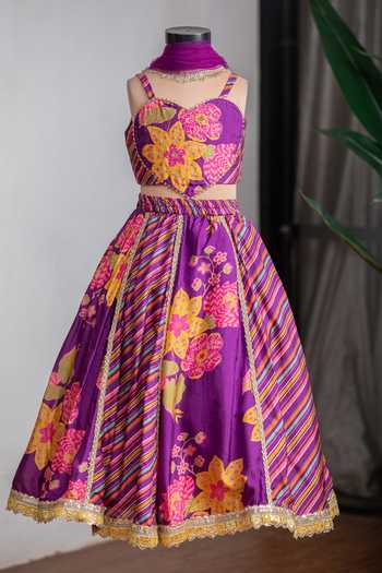 Buy_Lil Angels_Purple Silk, Muslin Heart Lehenga Set _Online_at_Aza_Fashions