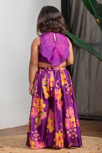Lil Angels Purple Printed Skirt & Cape Set