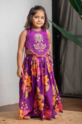 Lil Angels Purple Silk, Muslin Printed Skirt And Cape Set Online at Aza Fashions Lil Angels_Purple Silk, Muslin Printed Skirt And Cape Set _Online_at_Aza_Fashions