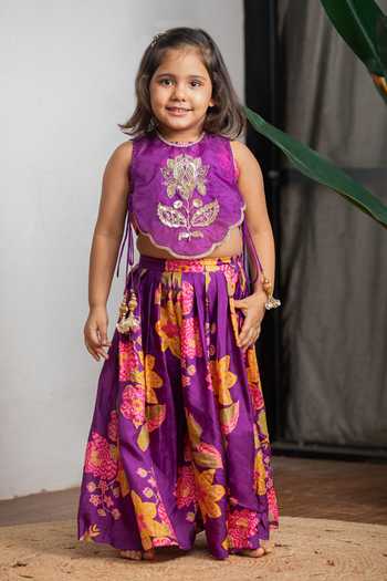 Buy Lil Angels Purple Silk, Muslin Printed Skirt And Cape Set Online at Aza Fashions Buy_Lil Angels_Purple Silk, Muslin Printed Skirt And Cape Set _Online_at_Aza_Fashions