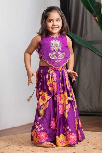 Lil Angels Purple Silk, Muslin Printed Skirt And Cape Set at Aza Fashions Lil Angels_Purple Silk, Muslin Printed Skirt And Cape Set _at_Aza_Fashions