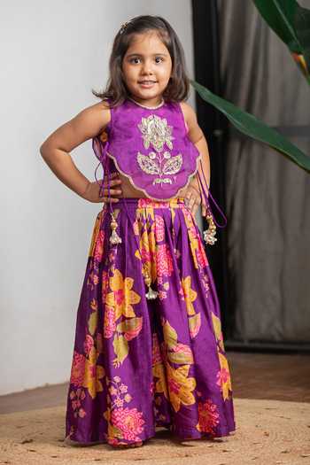 Lil Angels Purple Printed Skirt & Cape Set