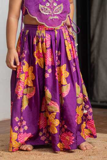 Buy Lil Angels Purple Silk, Muslin Printed Skirt And Cape Set Buy_Lil Angels_Purple Silk, Muslin Printed Skirt And Cape Set