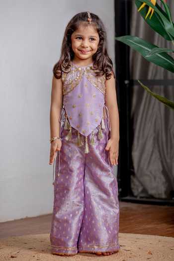 Lil Angels Purple Zari Pant Set