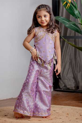 Buy_Lil Angels_Purple Zari Pant Set _Online_at_Aza_Fashions