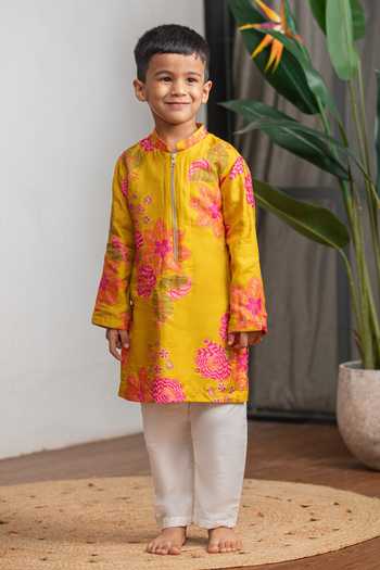 Lil Angels Mustard Printed Kurta Set