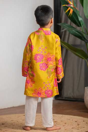 Lil Angels Mustard Printed Kurta Set