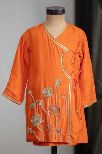 Lil Angels Orange Lotus Kurta Set