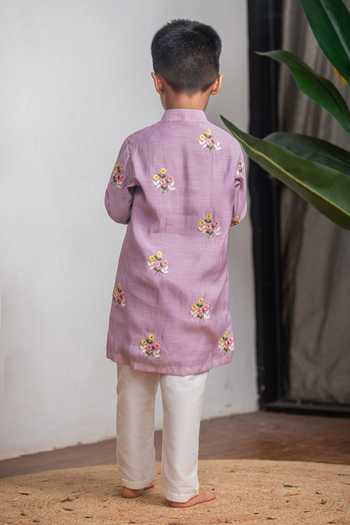Lil Angels Purple Chanderi Kurta Set