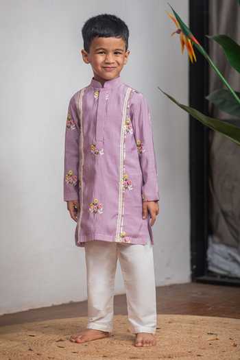 Buy Lil Angels Purple Chanderi Kurta Set Online at Aza Fashions Buy_Lil Angels_Purple Chanderi Kurta Set _Online_at_Aza_Fashions
