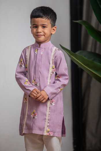 Shop Lil Angels Purple Chanderi Kurta Set Online at Aza Fashions Shop_Lil Angels_Purple Chanderi Kurta Set _Online_at_Aza_Fashions