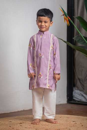 Lil Angels Purple Chanderi Kurta Set