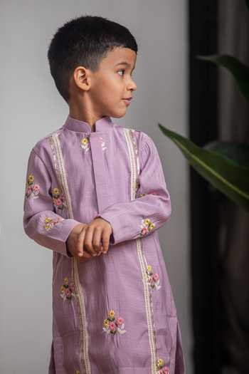 Lil Angels Purple Chanderi Kurta Set at Aza Fashions Lil Angels_Purple Chanderi Kurta Set _at_Aza_Fashions