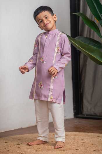Buy Lil Angels Purple Chanderi Kurta Set Buy_Lil Angels_Purple Chanderi Kurta Set