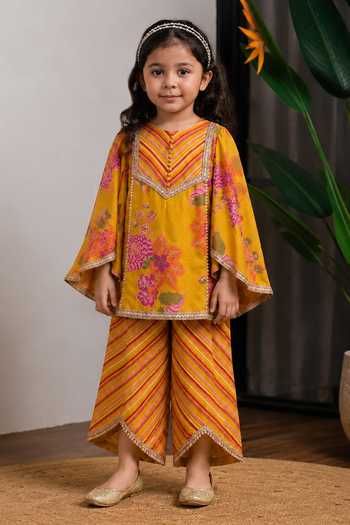 Lil Angels Mustard Printed Kurta Set