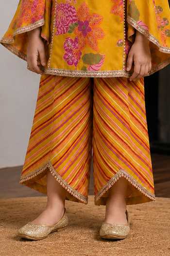 Buy_Lil Angels_Mustard Silk Printed Kurta Set _Online_at_Aza_Fashions
