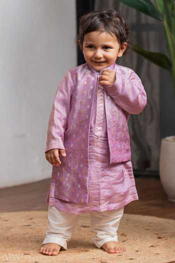 Lil Angels_Purple Zari Bundi And Kurta Set _Online_at_Aza_Fashions