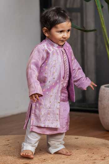 Buy_Lil Angels_Purple Zari Bundi And Kurta Set _Online_at_Aza_Fashions