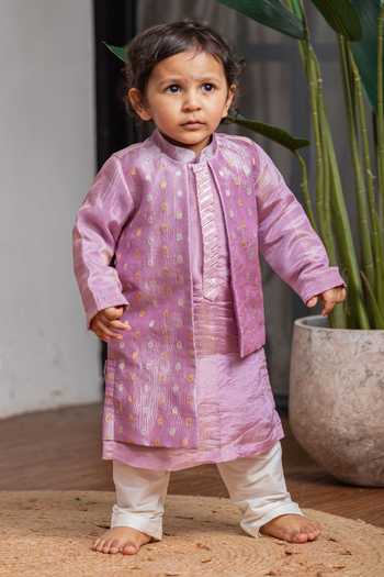 Lil Angels Purple Zari Bundi & Kurta Set