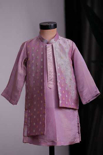 Shop_Lil Angels_Purple Zari Bundi And Kurta Set _Online_at_Aza_Fashions