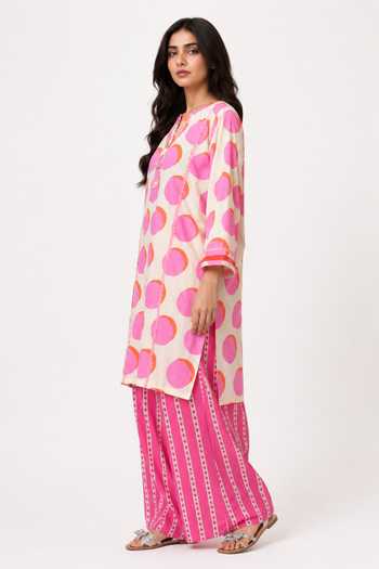 Poppi Pink Cotton Round Neck Floral Print Kurta And Farshi Salwar Set Online at Aza Fashions Poppi_Pink Cotton Round Neck Floral Print Kurta And Farshi Salwar Set _Online_at_Aza_Fashions