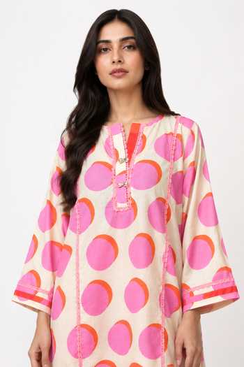 Poppi Pink Cotton Round Neck Floral Print Kurta And Farshi Salwar Set at Aza Fashions Poppi_Pink Cotton Round Neck Floral Print Kurta And Farshi Salwar Set _at_Aza_Fashions