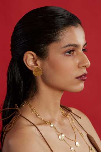 The Slow Studio Gold Plated Luna Circular Stud Earrings Online at Aza Fashions The Slow Studio_Gold Plated Luna Circular Stud Earrings _Online_at_Aza_Fashions
