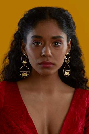 Buy The Slow Studio Gold Plated Galactic Embellished Cutwork Earrings Online at Aza Fashions Buy_The Slow Studio_Gold Plated Galactic Embellished Cutwork Earrings _Online_at_Aza_Fashions
