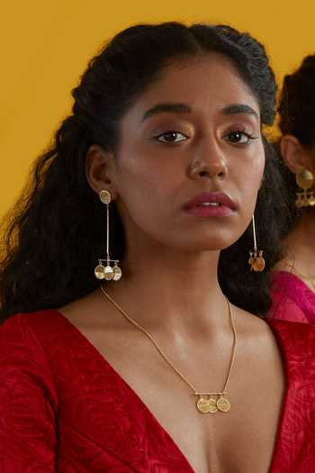 The Slow Studio Gold Plated Sama Coin Embellished Pendant Necklace Online at Aza Fashions The Slow Studio_Gold Plated Sama Coin Embellished Pendant Necklace _Online_at_Aza_Fashions