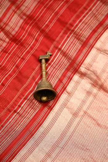 Sacred Weaves_Red Silk Stripe Woven Saree _Online_at_Aza_Fashions